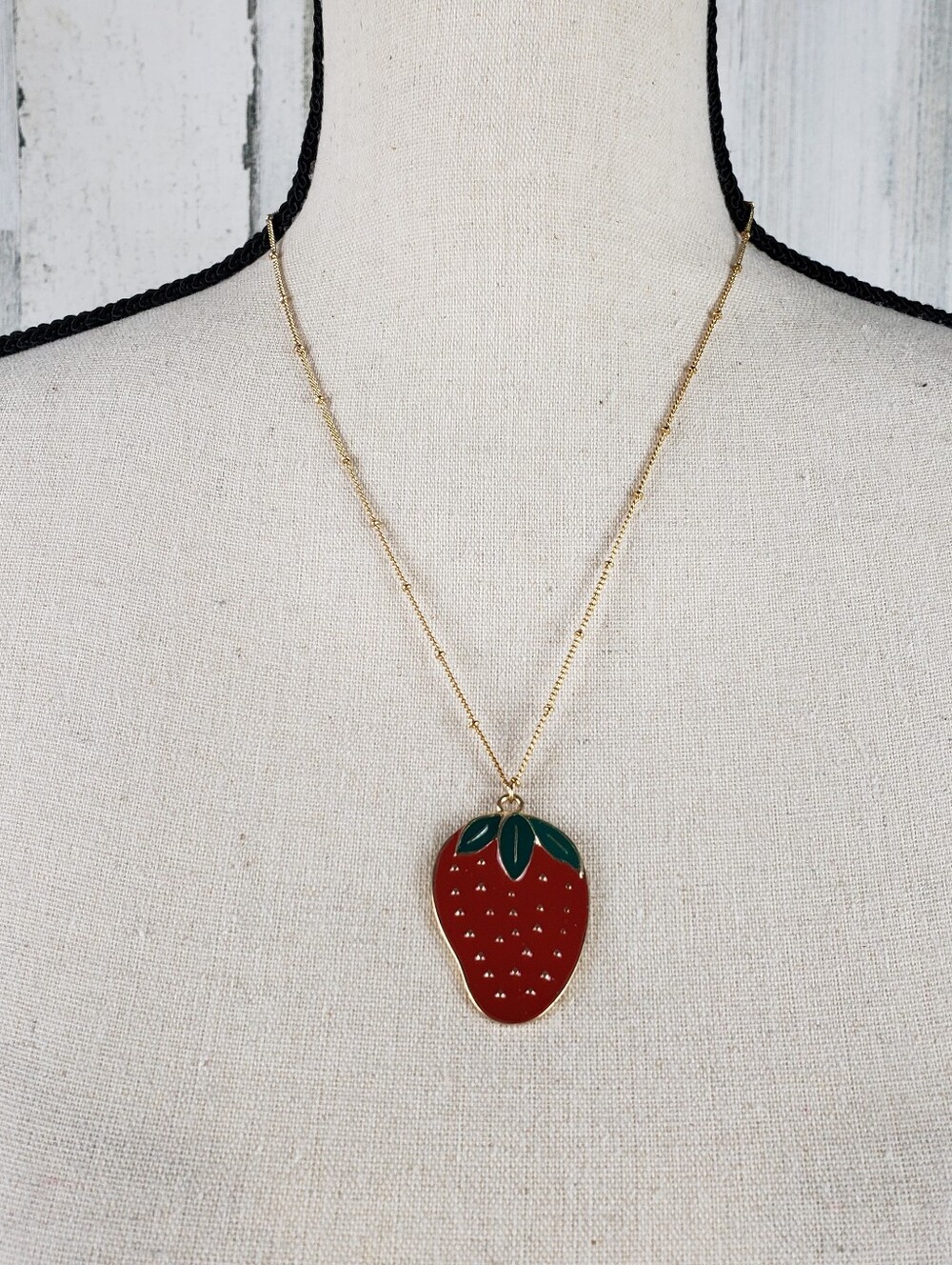 Gold Chain Necklace with Red Strawberry Pendant